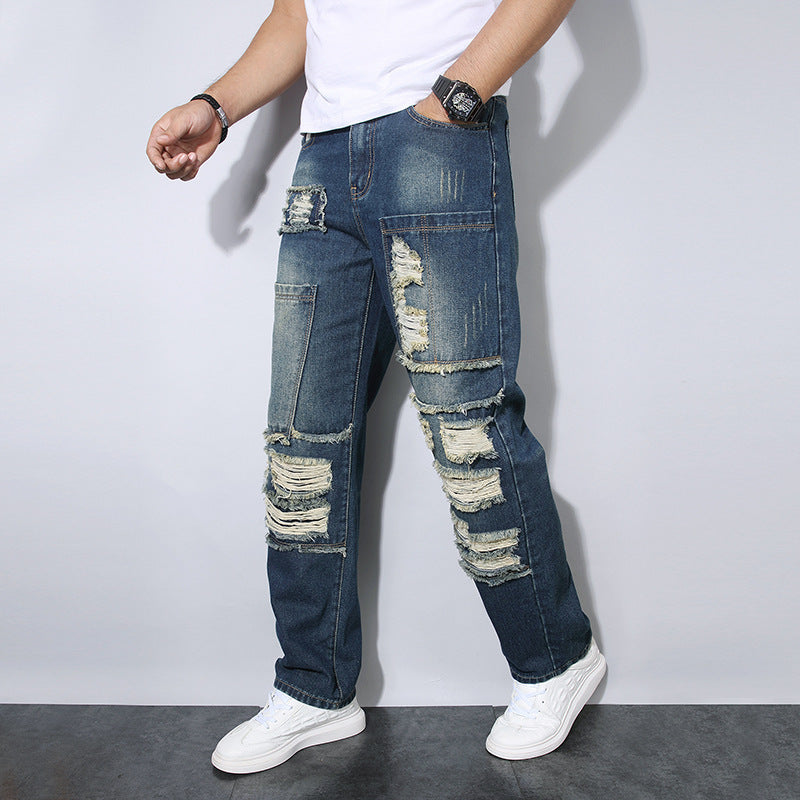 Men’s Distressed Slim-Fit Denim Jeans – Ripped Casual Streetwear Pants