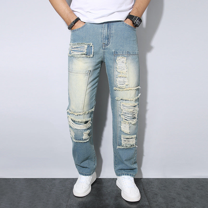 Men’s Distressed Slim-Fit Denim Jeans – Ripped Casual Streetwear Pants
