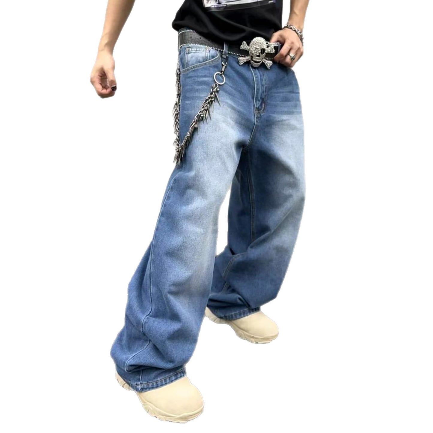 Men’s Wide-Leg Denim Jeans – Relaxed Fit Streetwear Pants