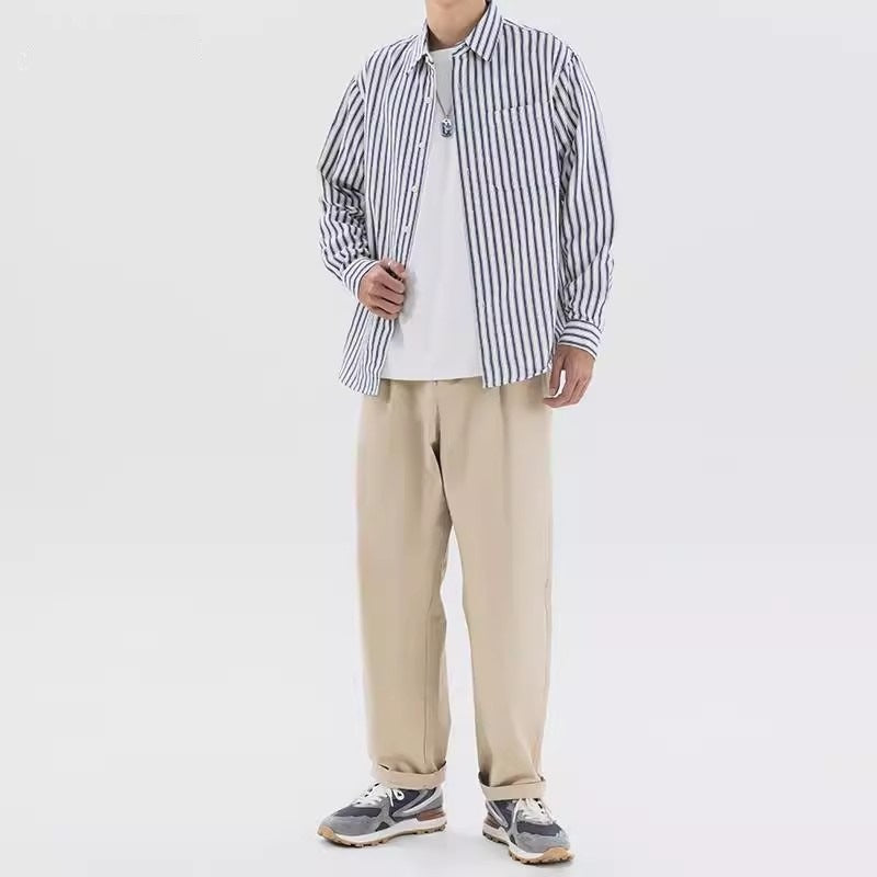 Men’s Vertical Striped Long-Sleeve Shirt – Casual Smart Streetwear