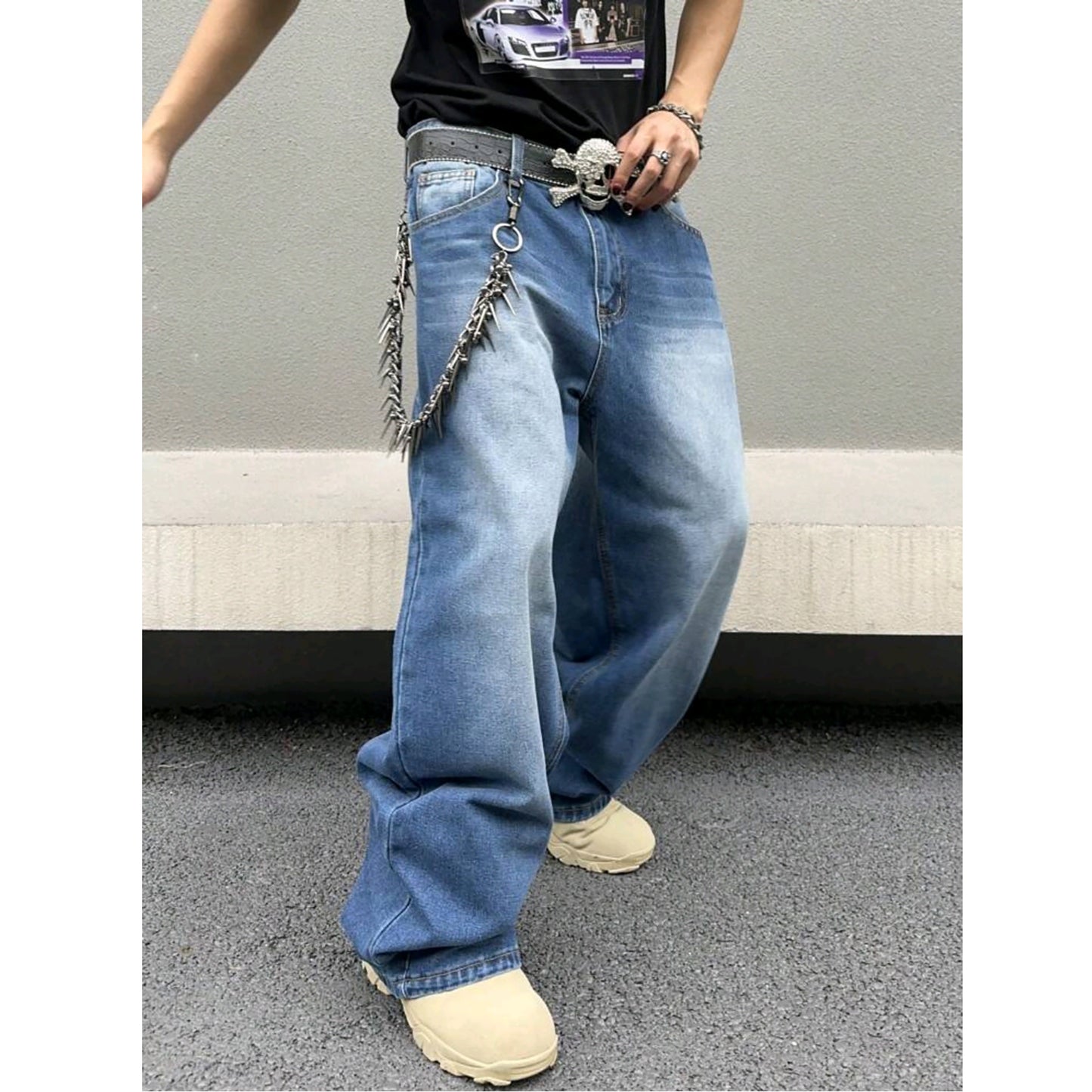 Men’s Wide-Leg Denim Jeans – Relaxed Fit Streetwear Pants