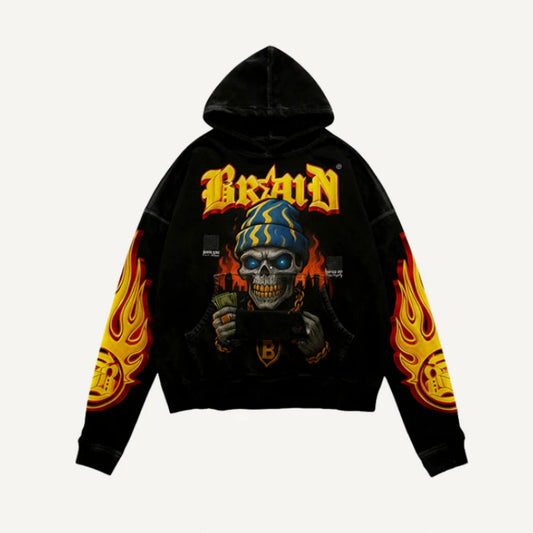 Men’s Graphic Hoodie – Skull Flame Print Streetwear Pullover Sweatshirt
