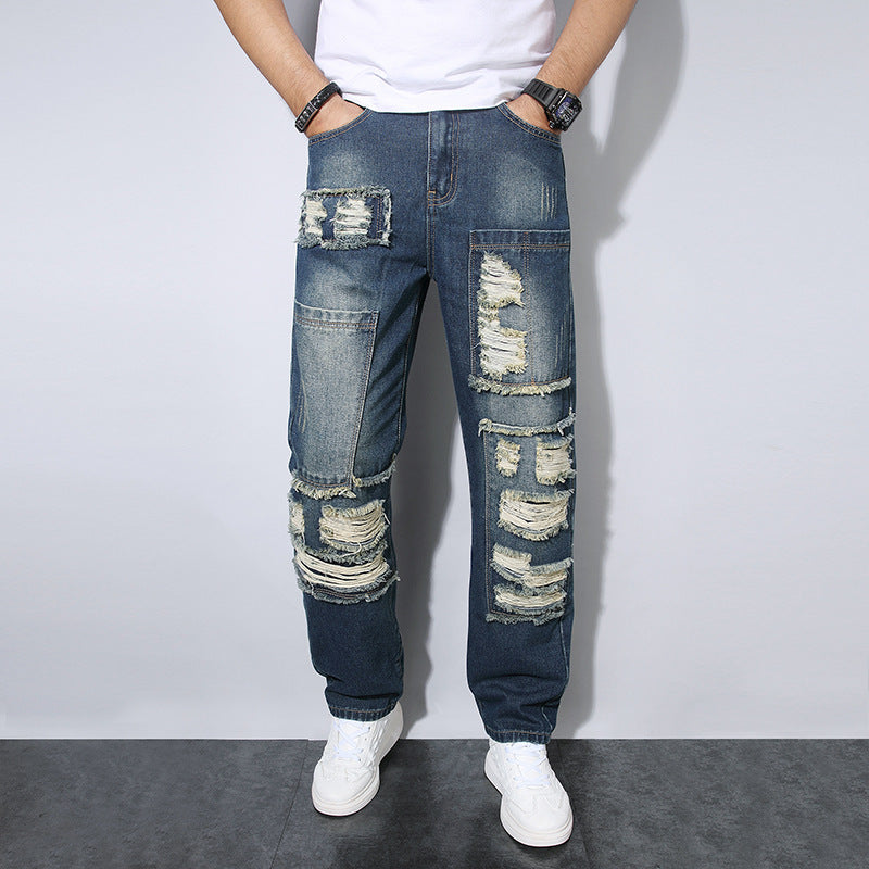 Men’s Distressed Slim-Fit Denim Jeans – Ripped Casual Streetwear Pants