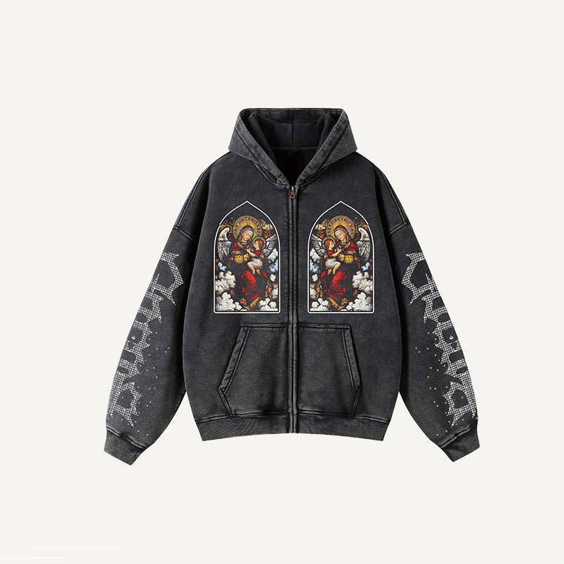 Men’s Vintage Art Zip-Up Hoodie – Casual Streetwear Jacket