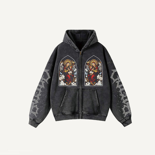 Men’s Vintage Art Zip-Up Hoodie – Casual Streetwear Jacket