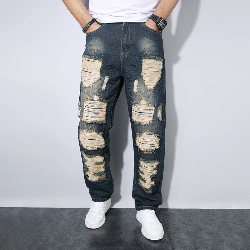 Men’s Distressed Slim-Fit Denim Jeans – Ripped Casual Streetwear Pants