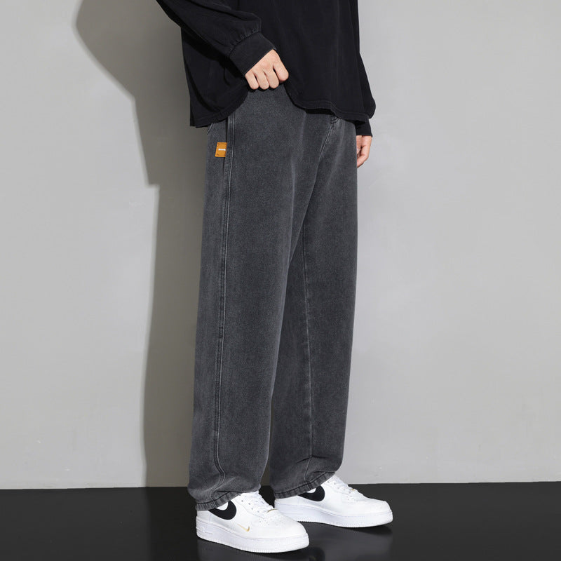 Men’s Wide-Leg Fleece-Lined Pants – Plush Warm Streetwear Trousers