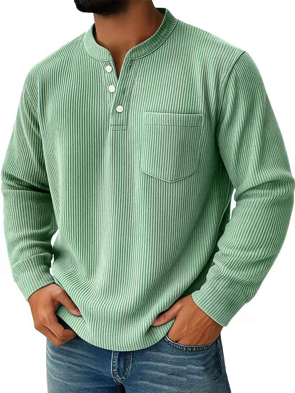 Men’s Cotton & Linen Long-Sleeve Shirt – Casual Breathable Henley