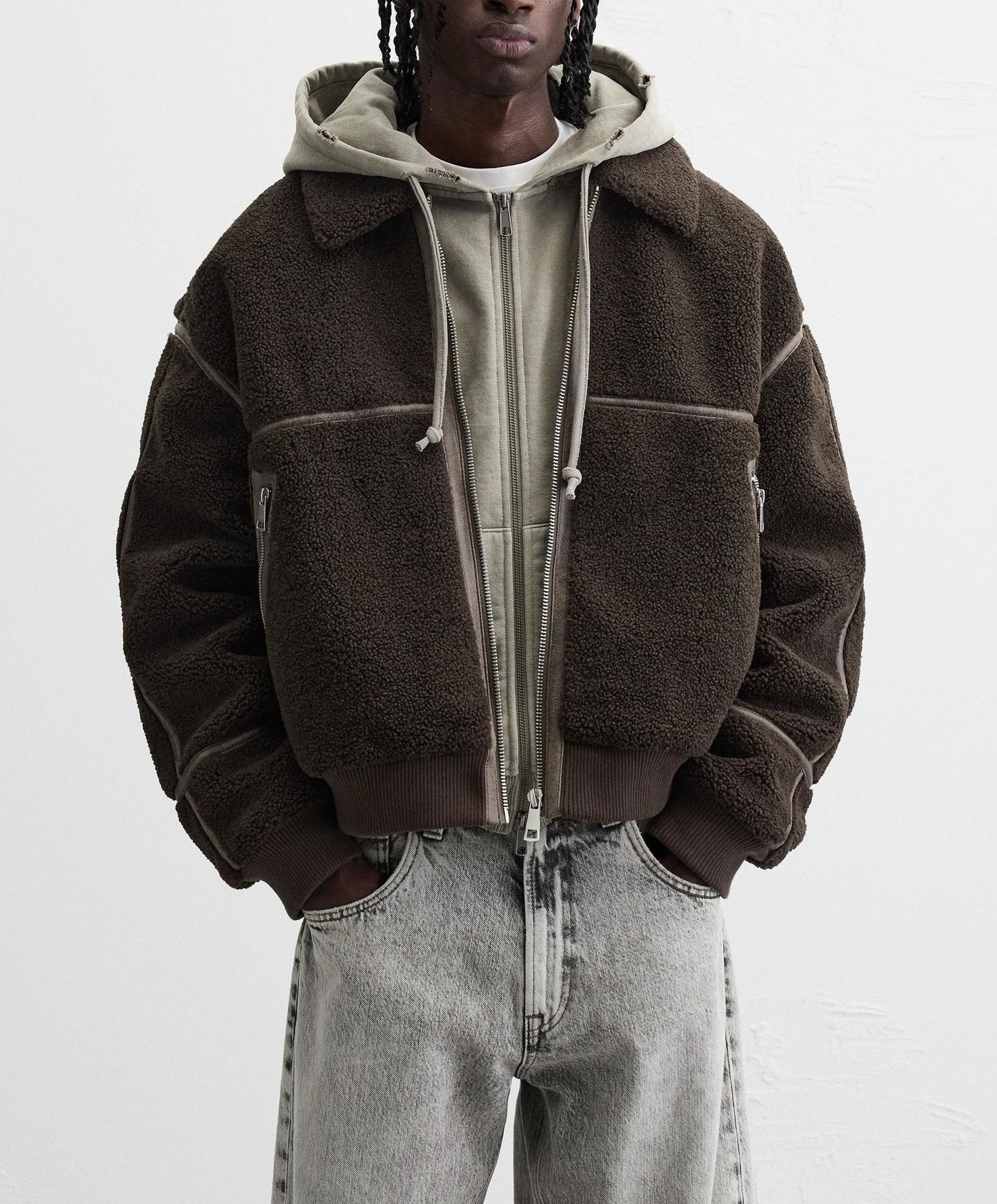 Men’s Sherpa Fleece Jacket – Zip-Up Casual Winter Teddy Coat