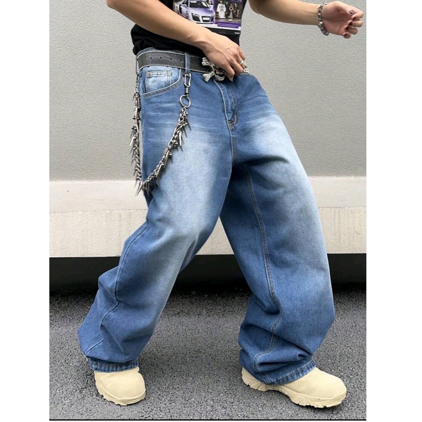 Men’s Wide-Leg Denim Jeans – Relaxed Fit Streetwear Pants