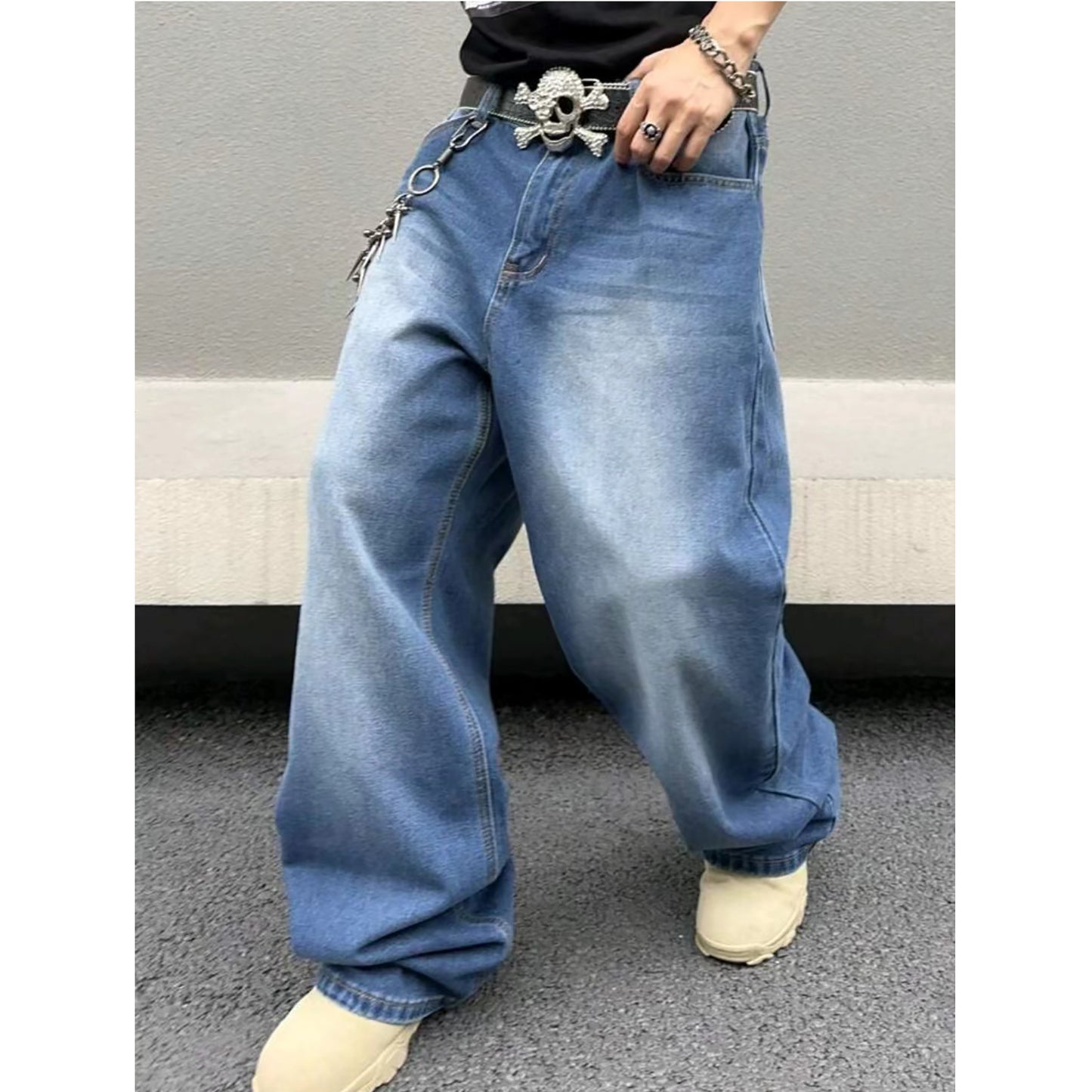 Men’s Wide-Leg Denim Jeans – Relaxed Fit Streetwear Pants