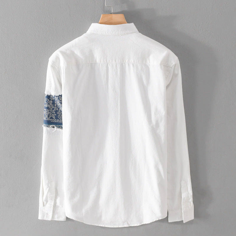 Men’s Patchwork Button-Down Shirt – Casual Street Style