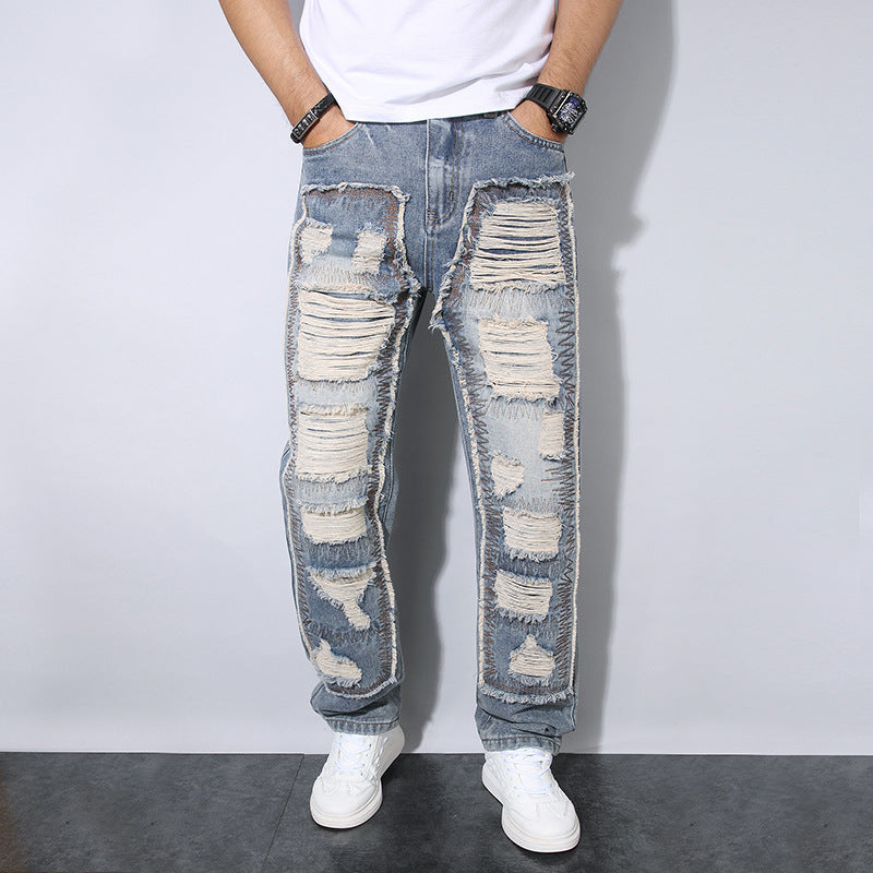 Men’s Distressed Slim-Fit Denim Jeans – Ripped Casual Streetwear Pants