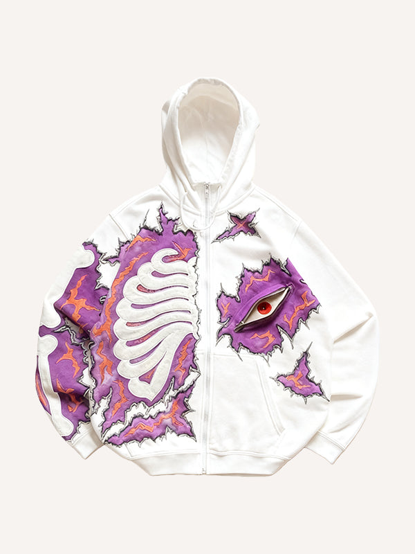 Men’s Graphic Zip-Up Hoodie – Skeleton Print Streetwear Hooded Jacket
